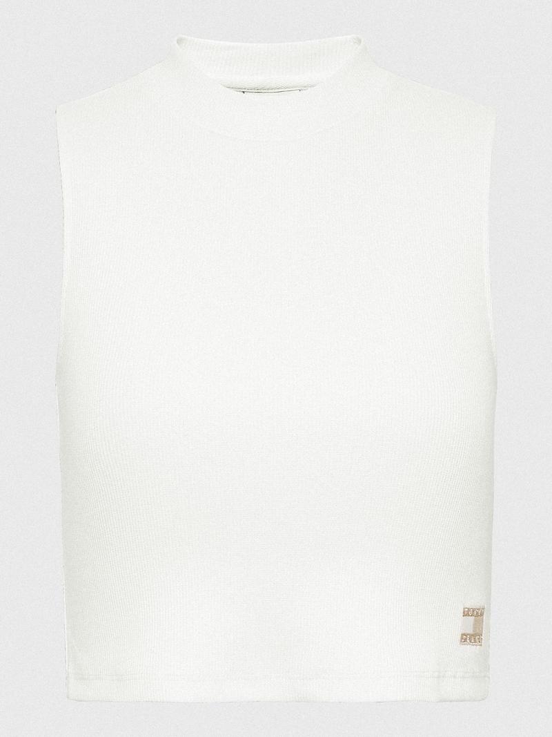 Női Tommy Hilfiger Sun Washed Mockneck Crop Top Póló Fehér | HU 480QMA